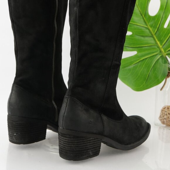 Born Womens Basil Riding Boot Size 8.5 M Tall Black Suede Block Heel Buckles - Picture 5 of 16